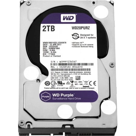 Жесткий диск (HDD) для видеонаблюдения Western Digital HDD 2000 GB (2 TB) SATA-III Purple (WD20PURZ)