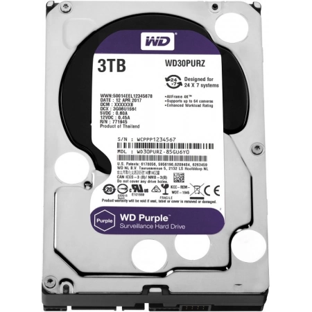 Жесткий диск (HDD) для видеонаблюдения Western Digital HDD 3000 GB (3 TB) SATA-III Purple (WD30PURZ)