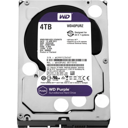 Жесткий диск (HDD) для видеонаблюдения Western Digital HDD 4000 GB (4 TB) SATA-III Purple (WD40PURZ)