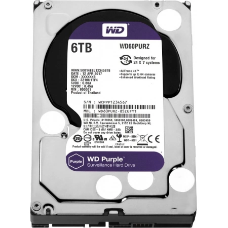 Жесткий диск (HDD) для видеонаблюдения Western Digital HDD 6000 GB (6 TB) SATA-III Purple (WD60PURZ)